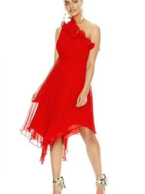 La Maison Talulah Love Song Midi Dress Red One Shoulder